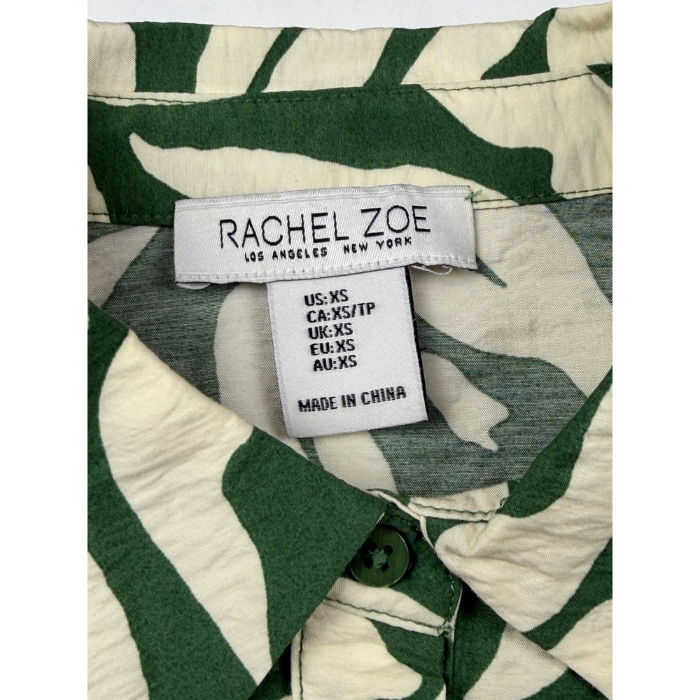Rachel Zoe Sz XS Green White Tropical Leaf Print Tie Front Shirt Sleeveless Top - Picture 2 of 8